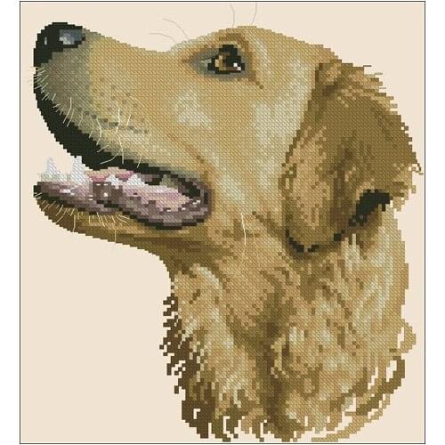 Fishxx Cross Stitch European Hand Embroidery Kit D379 Animal Portrait Golden Hair Work Dog