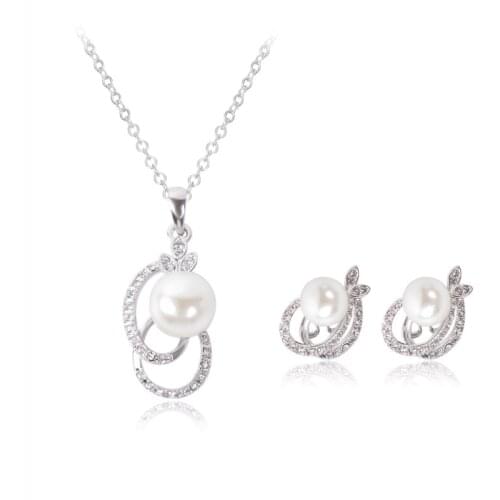 Hot Noble Round KC Gold-color Jewelry White Rhinestone Necklace Simulated Pearl Earring Temperament Jewelry Birthday/Christmas