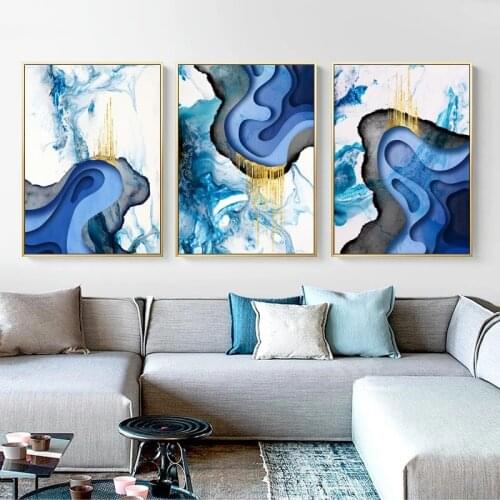 Artistic Abstract Blue Like Wave Wall Art Painting Pictures Print On Canvas Abstract The Picture for Home Modern Decoration