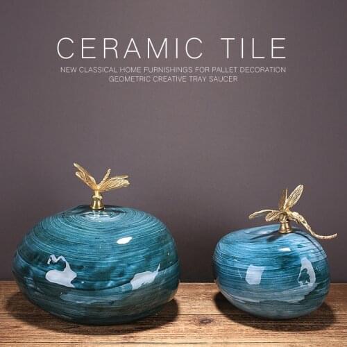 Chinese copper dragonfly ceramic geometric ornaments simple modern model room living room study bookcase wine cabinet ornaments