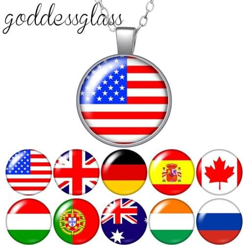 National flag United States Россия España Round Glass glass cabochon silver plated/Crystal pendant necklace jewelry for Gift