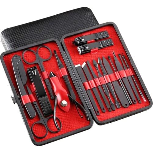 Stainless Steel Nail Clippers 18 pcs Set Black Nail Clippers Cutter Nail Cutter 7 Pcs Set Cuticle Eagle Hook Tweezer Manicure To