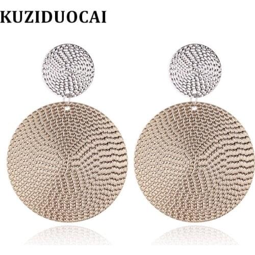 Kuziduocai New Fashion Jewelry Will Not Fade Punk Big Round Circle Flake Ripple Pattern Stud Earrings For Women Brincos E-1316