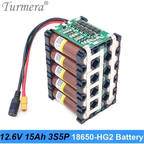 Turmera 12V 15Ah Lithium Battery 18650 HG2 3000mAh 3S5P 12.6V With 3S 40A BMS for E-scooter and Uninterrupted Power Supply 12V