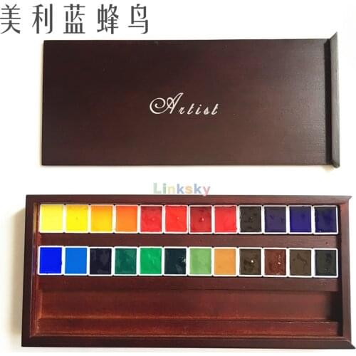 Maimeri Blu Watercolor Paint Set 24 Colors 1ml/2ml Sub-packageing , Tin or Wooden Box,Superior Handmade Artists Watercolours