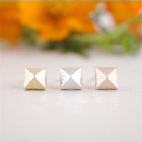 Fashion Little Square Pyramid Stud Earrings Zinc alloy Material Gold White Rose Three Color Optional