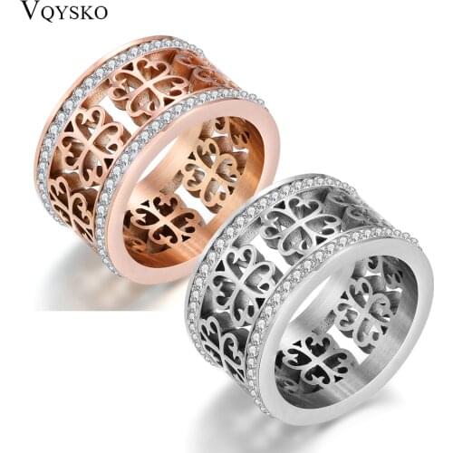 Fashion Trendy Flower Vintage Wedding Rings For Women Classic Design Rose Gold Color Stainless Steel 2 Row Zircon Crystal Ring