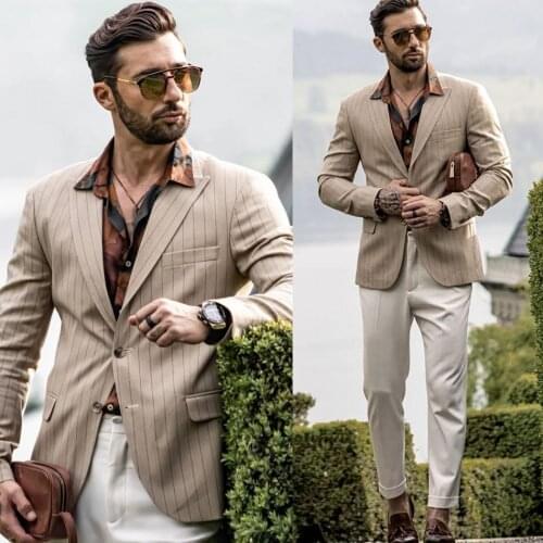 Mens Suits 2020 Striped Two-Button Wedding Tuxedos Formal Best Man Suit Groom Tuxedos Custom Made 2 Pieces Suits Jacket Pants