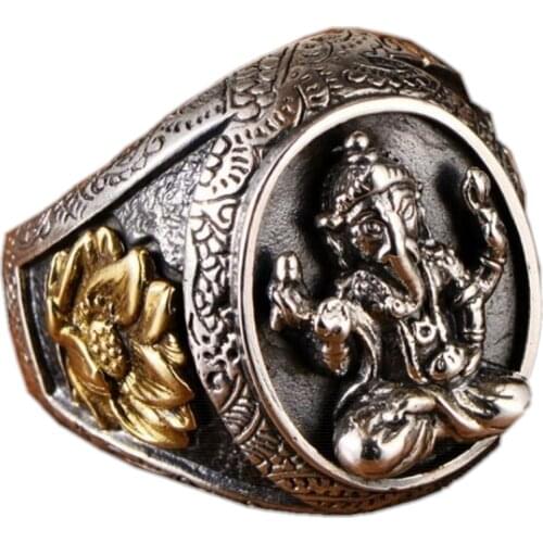 BOCAI 2020 real s925 pure silver jewelry Thai silver ring for men elephant trunk God of Wealth lotus men lucky rings