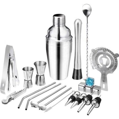 22-Piece Stainless Steel Cocktail Shaker Set Cocktail Shaker Bartending Tool Set Wine Glass Cocktail Mixer