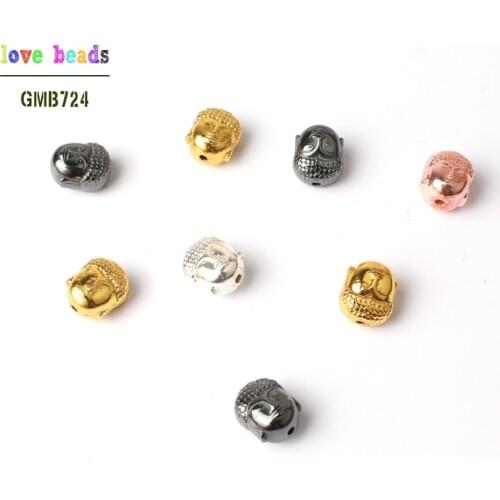 Natural 10pcs Tibetan Silver Color Hematite Buddha Head Spacer Loose Beads Charms for Jewelry Making Diy Bracelet 10x8*7mm