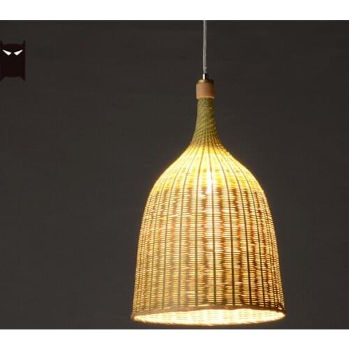 Delicate Bamboo Peel Wicker Rattan Basket Pendant Light Fixture Art Loft Simple Hanging Ceiling Lamp Coffee Bar Restaurant Room