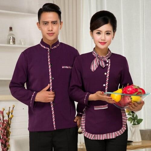 Hotel Waiter Uniform Long Sleeved Fast Food Restaurant Waiter Shirt+Apron Set Men and Women Western Hotel Waitress Work Clothing