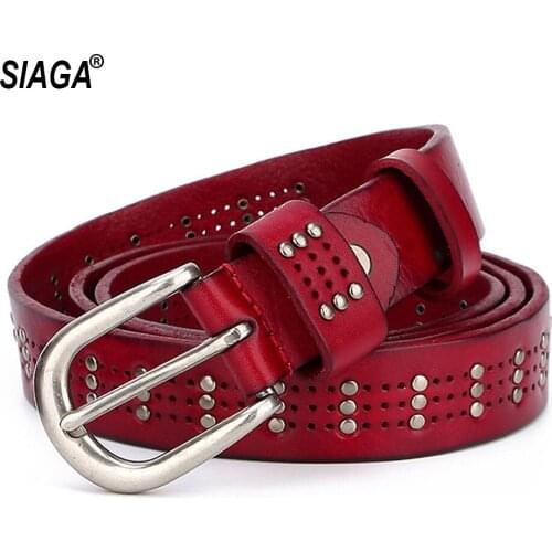 Ladies Unique Design Rivet Decorative Belt Good Level Quality Genuine Leather Belts Women Jeans 130cm Length FCO018