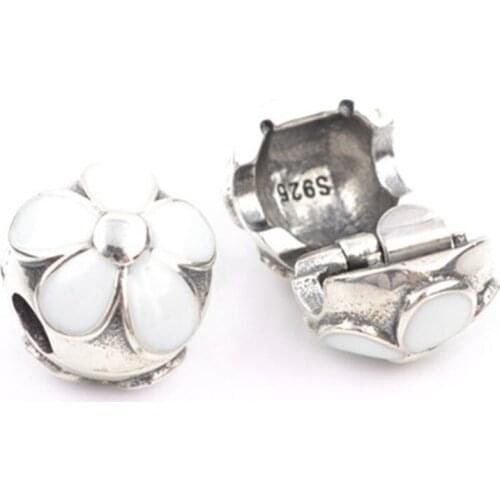 S925 Sterling Silver Cherry Blossom Enamel Clip Charm Bead Fits Original Pandora Charm Bracelets & Necklaces