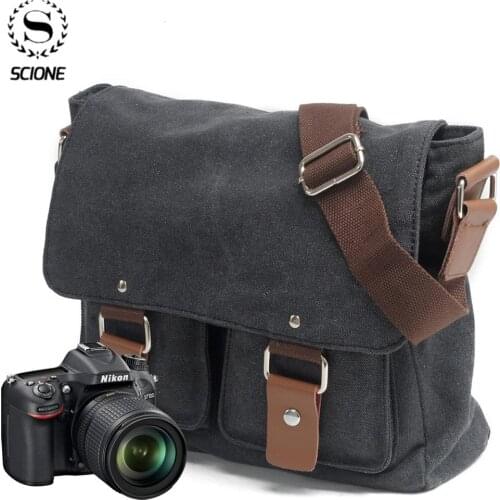 SCIONE Professional DSLR Canvas Camera Bag Photography Travel Photo Bag Classic Single Shoulder Bags Vintage Men Messenger Bag