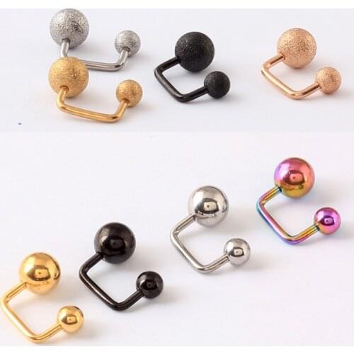 2 pieces Titanium Steel U-shaped Double Ball Screw Men Women Ear stud Earrings pierced