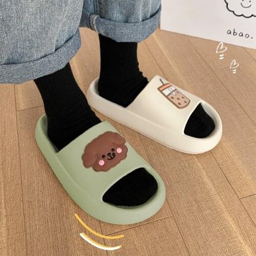 Apanzu Women Platform Flat Slippers Outdoor Flip Flops Summer 2021 Fashion Beach Slides Indoor Non-slip Cartoon dog Slippers