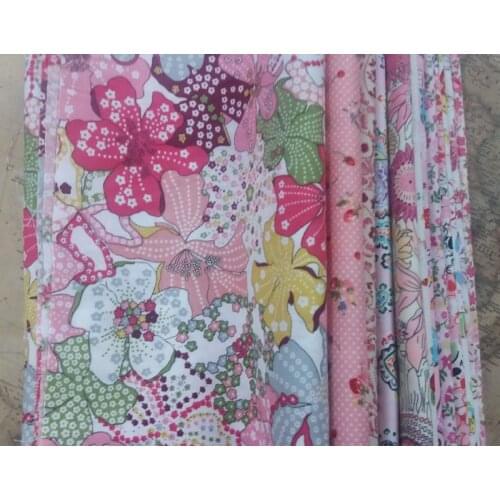 Pretty 12pcs Romantic Pink Color Flower Cartoon Printed Cotton Poplin Fabric Bundle
