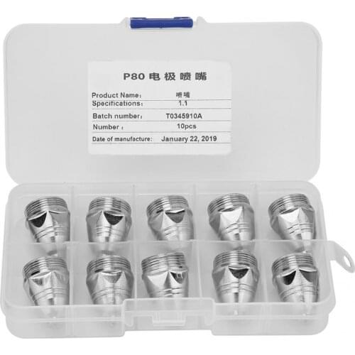 10pcs P-80 Plasma Cutting Consumable Cutter Torch Nozzle Tips Electrode 1.1mm Nozzles