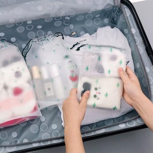 Bags for Clothes Cactus Rope Bundle Pocket Transparent Frosted Waterproof Travel Storage Bag Zip Lock Plastic Bags Organizer