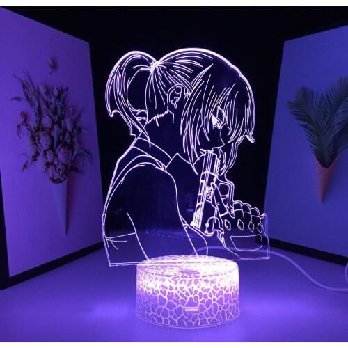 3D LED Lamp Anime Figure Ruthless Girl With A Gun Acrylic Light Guide Plate Touch Switch Night Light for Festival Birthday Gifts