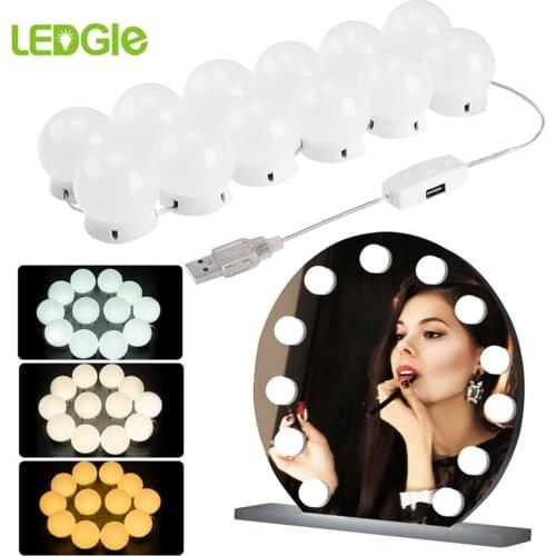 LEDGLE led mirror light Makeup Bulb Hollywood Vanity Lights Stepless Dimmable Wall Lamp 6 10 12 14Bulbs Kit for Dressing Table