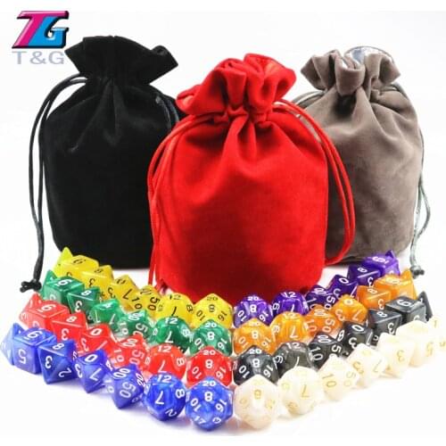 T&G Top Quality 56 PCS/set 7x8 (7pcs x 8 sets) Dice Set with Marble Effect and Bag D4-D20 Polyhedral RPG Game