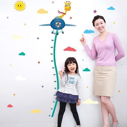 Vivid Cartoon giraffe airplane child height wall sticker bedroom living room princess room background home decoration