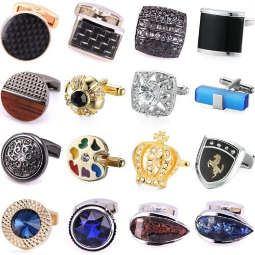 Novel carbon fiber Cufflinks Mahogany crystal gem crown cuff button High quality hand cut Cuff-links Mens jewelry wholesale