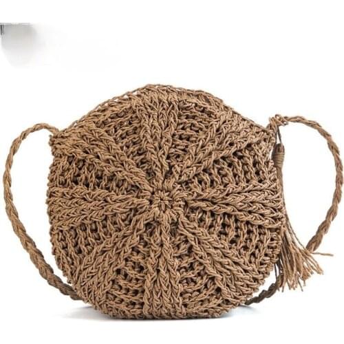 2021 Summer New Women Tassels Round Crossbody Shoulder Bag Beach Circular Rattan Wicker Straw Woven Basket Tote Bag Straw Bags