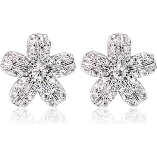 MxGxFam Mirco CZ Flower Stud Earrings for Women AAA+ Cubic Zircon Fashion Jewelry White Gold Color Good Quality