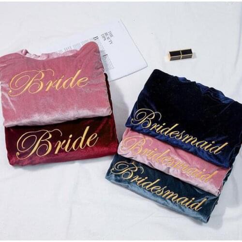 Sexy Embroidery Women Bride Bridesmaid Wedding Robe Kimono Gown Spring And Autumn Velvet Sleepwear Nightwear Solid Homewear