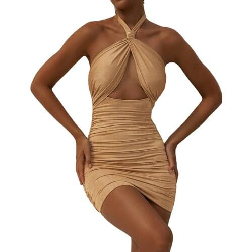 Women Sexy Hollow Bandage Cross Halter Dress Fashion Slim Sleeveless Clothing Street Lady Trend Mini Dresses 2021