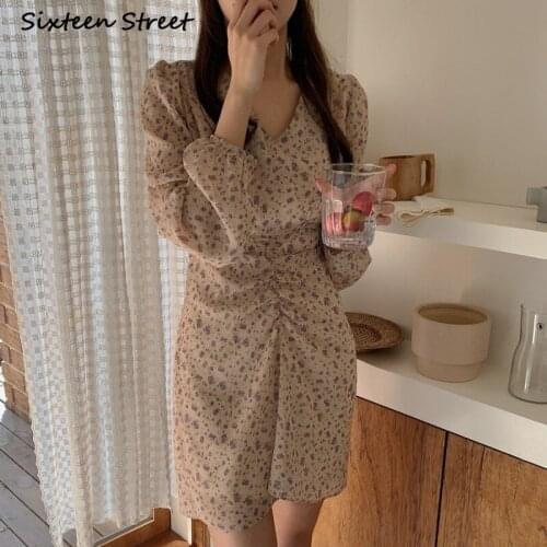 Women Vintage Dress Vestido De Mujer Spring V Neck Chiffon Floral Dress Korean Fashion Clothing Sexy Kawaii Y2k Style New 2021