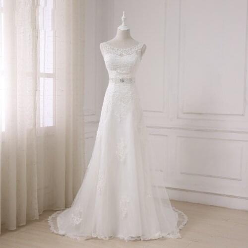 Jiayigong Elegant Long A Line Wedding Dress Boat Neck Low Back Beading Appliques Bride dresses Robe De Mariage