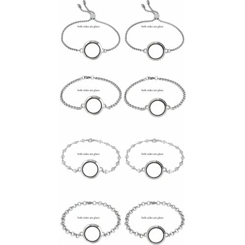 1pcs stainless steel 25mm Round Silver color glass memory locket bracelet bangle Fit For Floating Locket charms