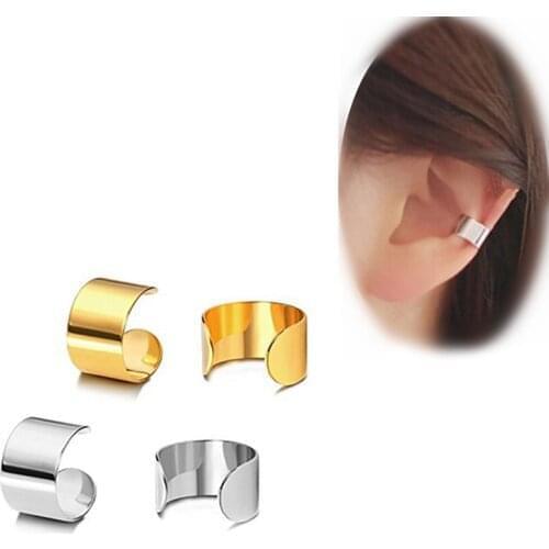 1pcs2pcs SimpleCreativePierced Ear Cuffs Punk Stainless Steel Gold Silver Color Clip Earrings Women Men Hip Hop Earrings Brincos