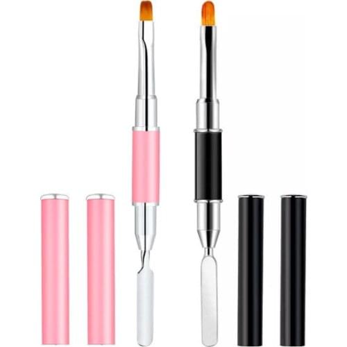 1Pc Double Head Acrylic Nail Polish Brushs Flat Tip And Stainless Steel Gel Spatula Professional Gel Apply Tool 3 Colors Brush
