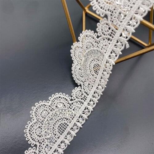 10yards/Pack Ivory White Water-Soluble Leaves Lace Trim Sequins Polyester DIY Lolita Dress Skrit Sewing Accessories V2853