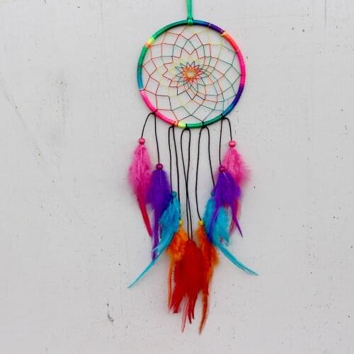 13*55CM Original Indian Dream Catcher Rainbow Color Mixed Feather Home Decor Pendant Wedding Decoration Girls Room Decor