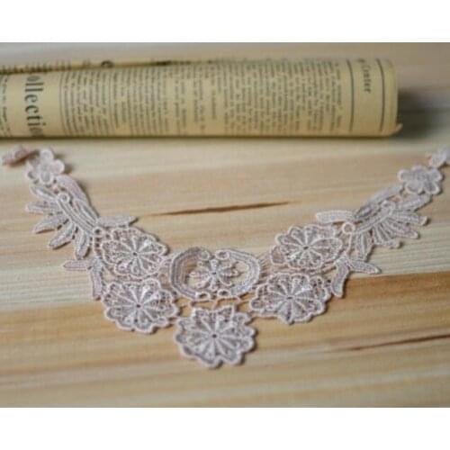 2 Pieces 26*5.5cm High Quality Apricot Off White Lace Fabric Venise Lace Beautiful Flower Applique Lace Collar DIY Craft