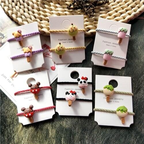 2PCS New Cute Ice Cream Princess Headwear Kids Cartoon Elastic Hair Bands Children Ropes Girls Accessories Baby Headdress
