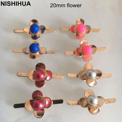 20 pcs - Shoes Flowers Metal Flower With Pearl Center,Shoe Decoration Flowers Different Colors Shoes accessories -C