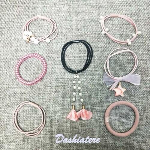 7pcs/lot Woman Hair Rubber Bands for Girls 2020 New Accessories Pink Ponytail Hairband Elastics Tassel Rope Head Scrunchies