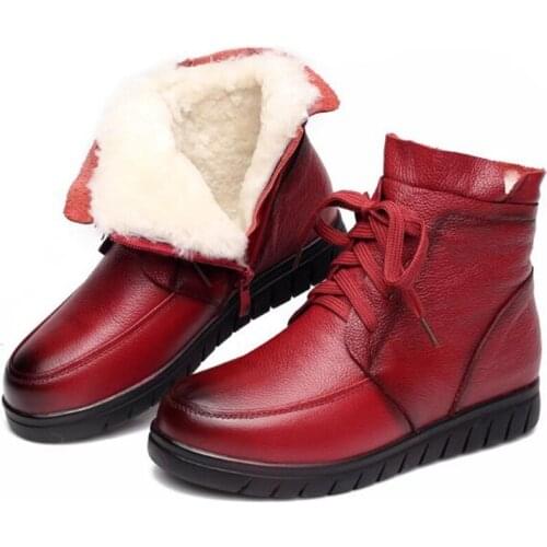 Elegant Comfort Fur One Wool Boots Snow Boots 2021 Newest Winter Ankle Boots Women Shoes Flat Cow Leather Boots Fashion Shoes