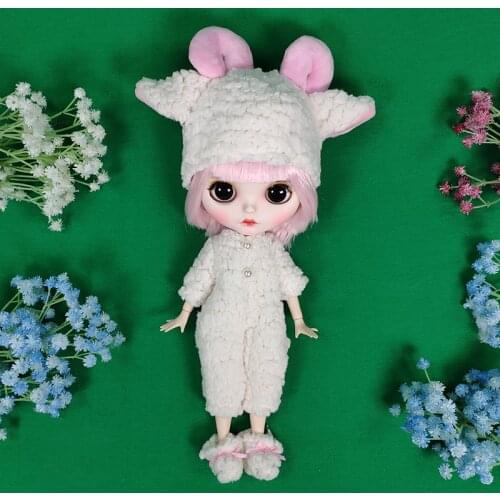 DBS ICY Blyth doll clothes plush Sheep clothes with hat and shoes Swet and cute outfits for the 1/6 joint body girl gift