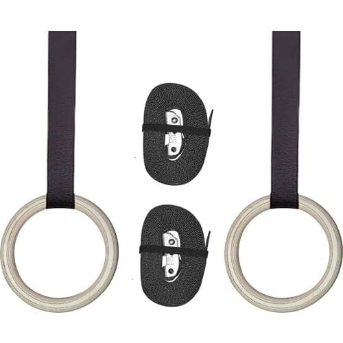 Wooden Gymnastic Rings with Adjustable Straps Buckles Indoor Fitness Home Playground Gym Pull-up