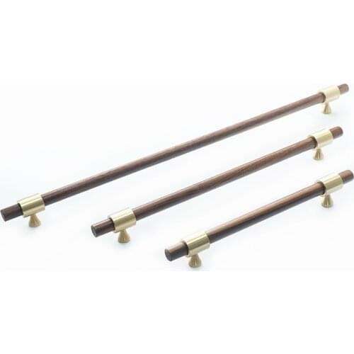 Long Brass wood Wardrobe Handle and Knobs Furniture Bar For Bedroom Kitchen Nordic Solid Wood Cabinet Dresser Drawer Handle