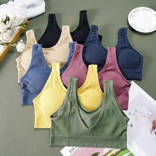 Breathable Yoga Sports Bra Top Solid Color Women Removable Padded Sport Fitness Bra Running Gym Seamless Bra Underwear Women